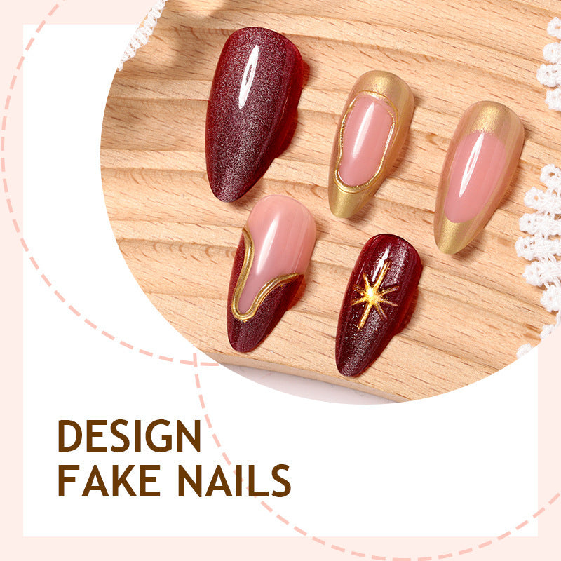 Artificial Nail Set with High-Quality Designs and Golden Accents Stornfield