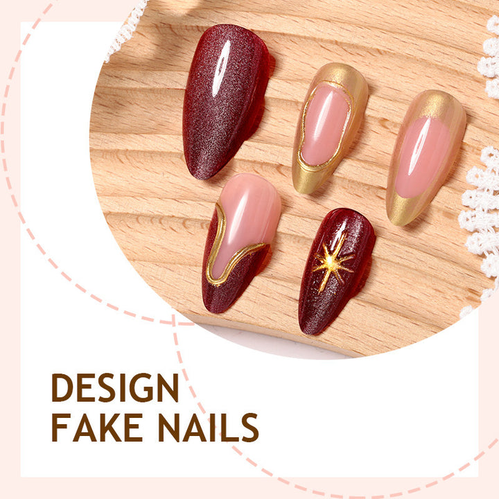 Artificial Nail Set with High-Quality Designs and Golden Accents Stornfield