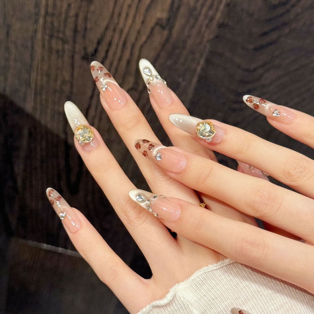 Decorative Press-On Nail Art Set with Rhinestone Accents