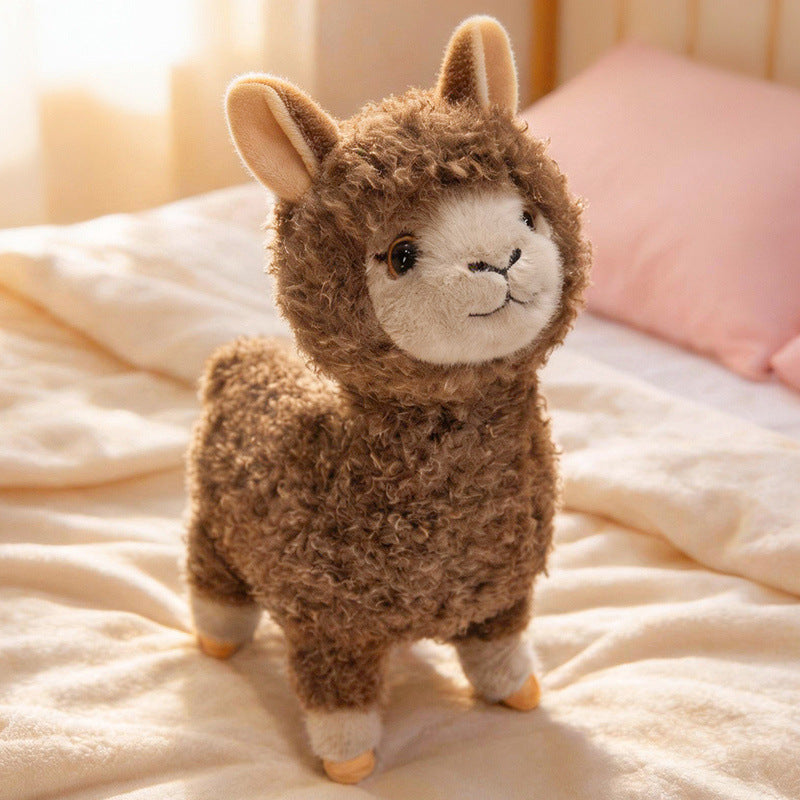 Standing Curly-Fur Alpaca Plush Cuddle Companion with Embroidered Face Stornfield