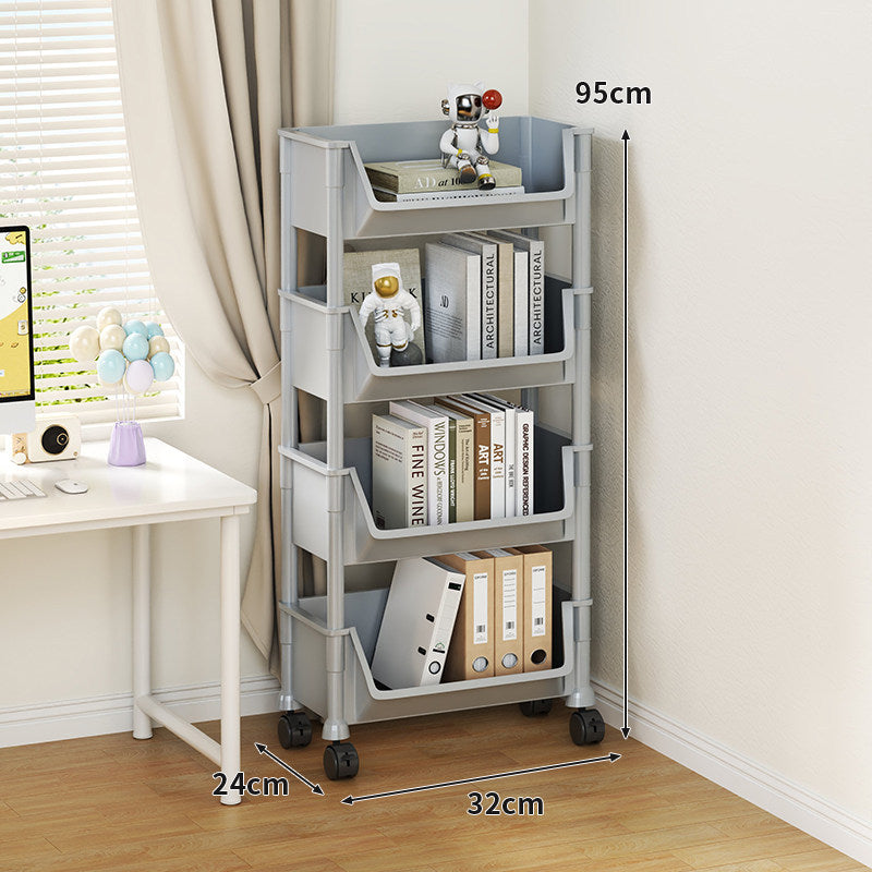 Compact Tiered Rolling Plastic Storage Cart with Swivel Casters and Front File Access