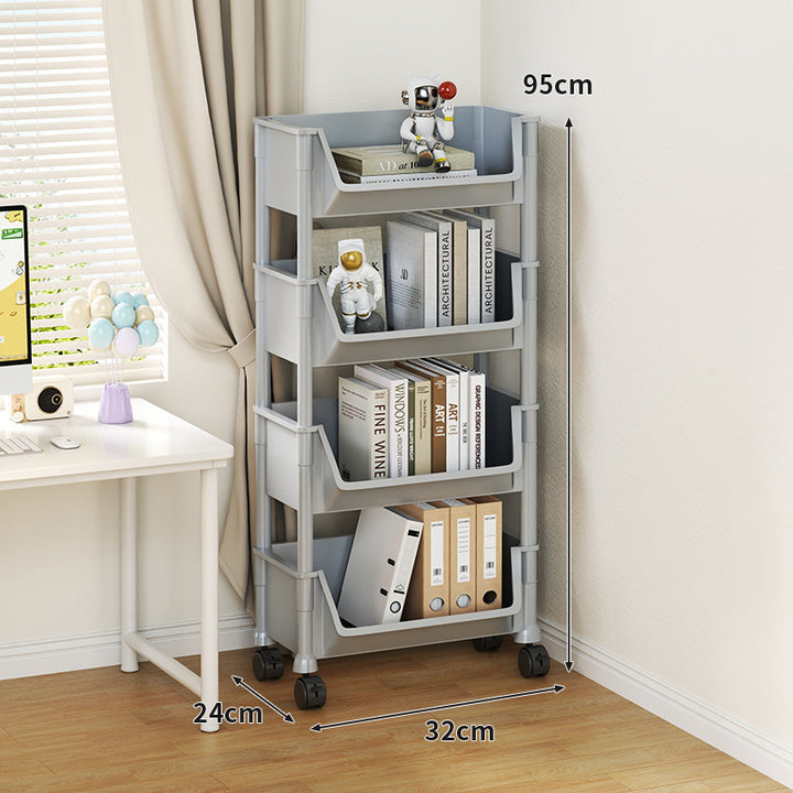 Compact Tiered Rolling Plastic Storage Cart with Swivel Casters and Front File Access