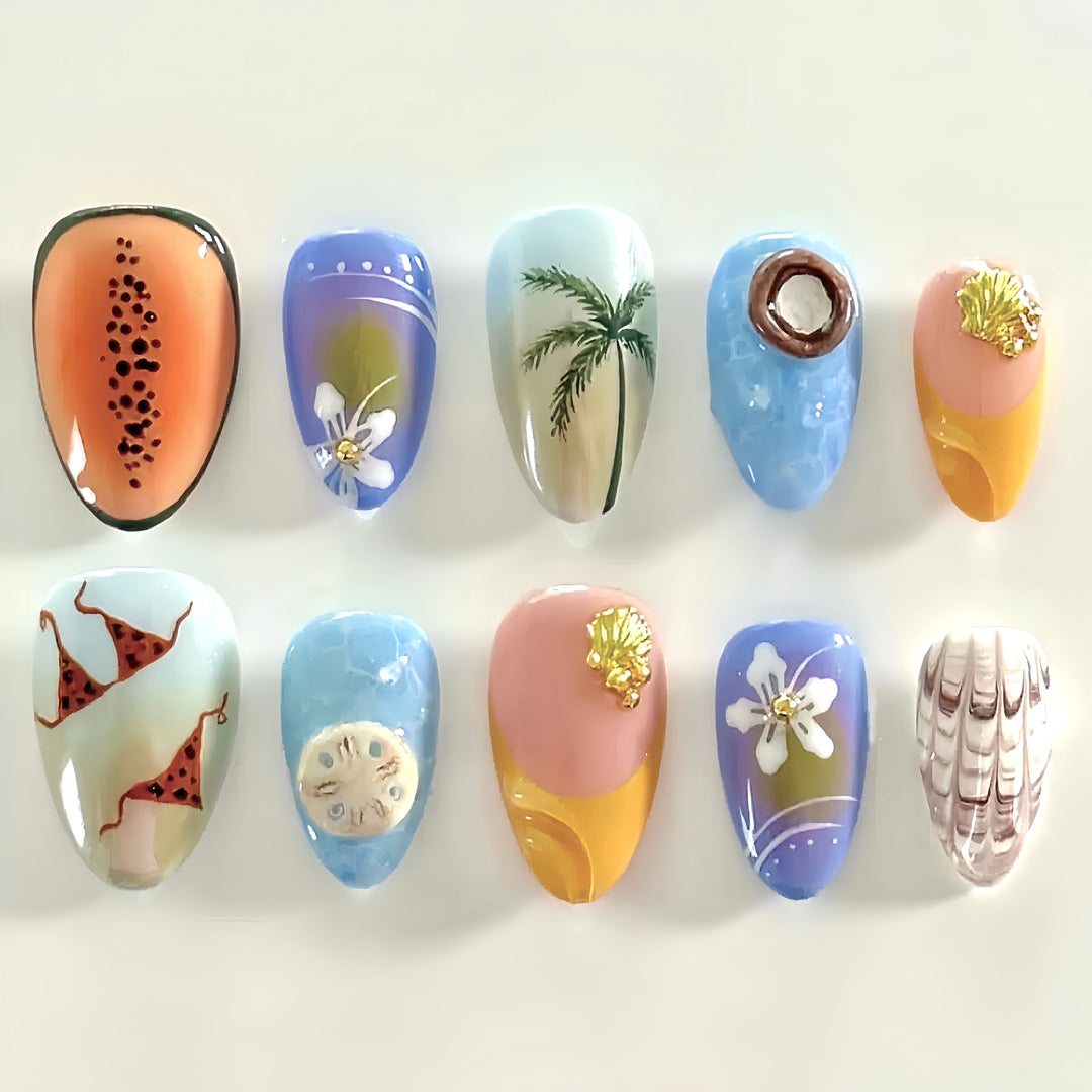 Artistic Ocean-Inspired Press-On Nail Set