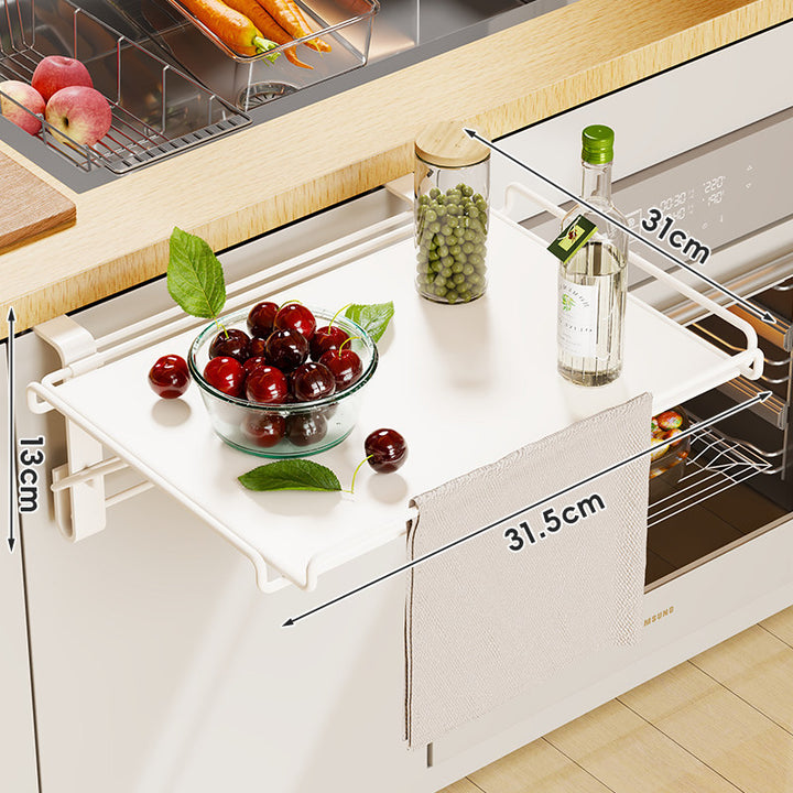 Over-Oven Pull-Out Countertop Extension Shelf with Towel Bar