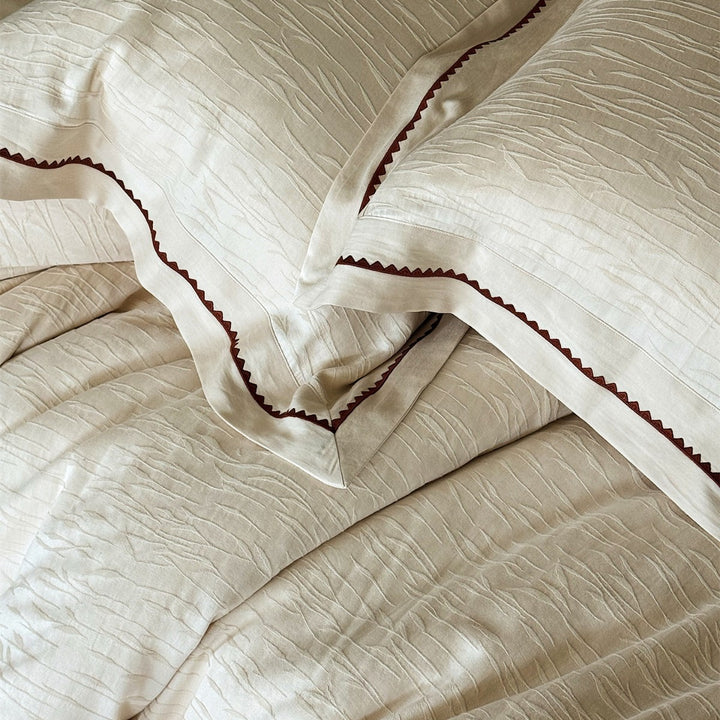 Jacquard Cotton Sateen Duvet Cover Set with Embroidered Leaf Border and Oxford Shams