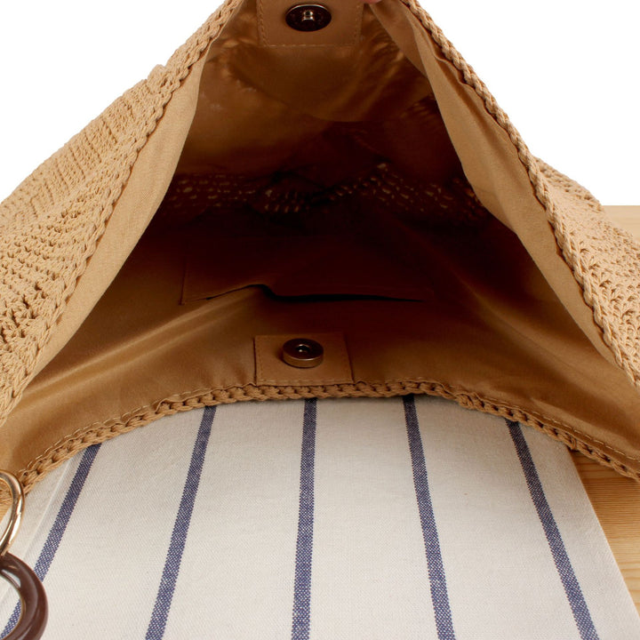 Handbag Made of Hand-Knotted Natural Material with Stylish Wooden Handles Stornfield
