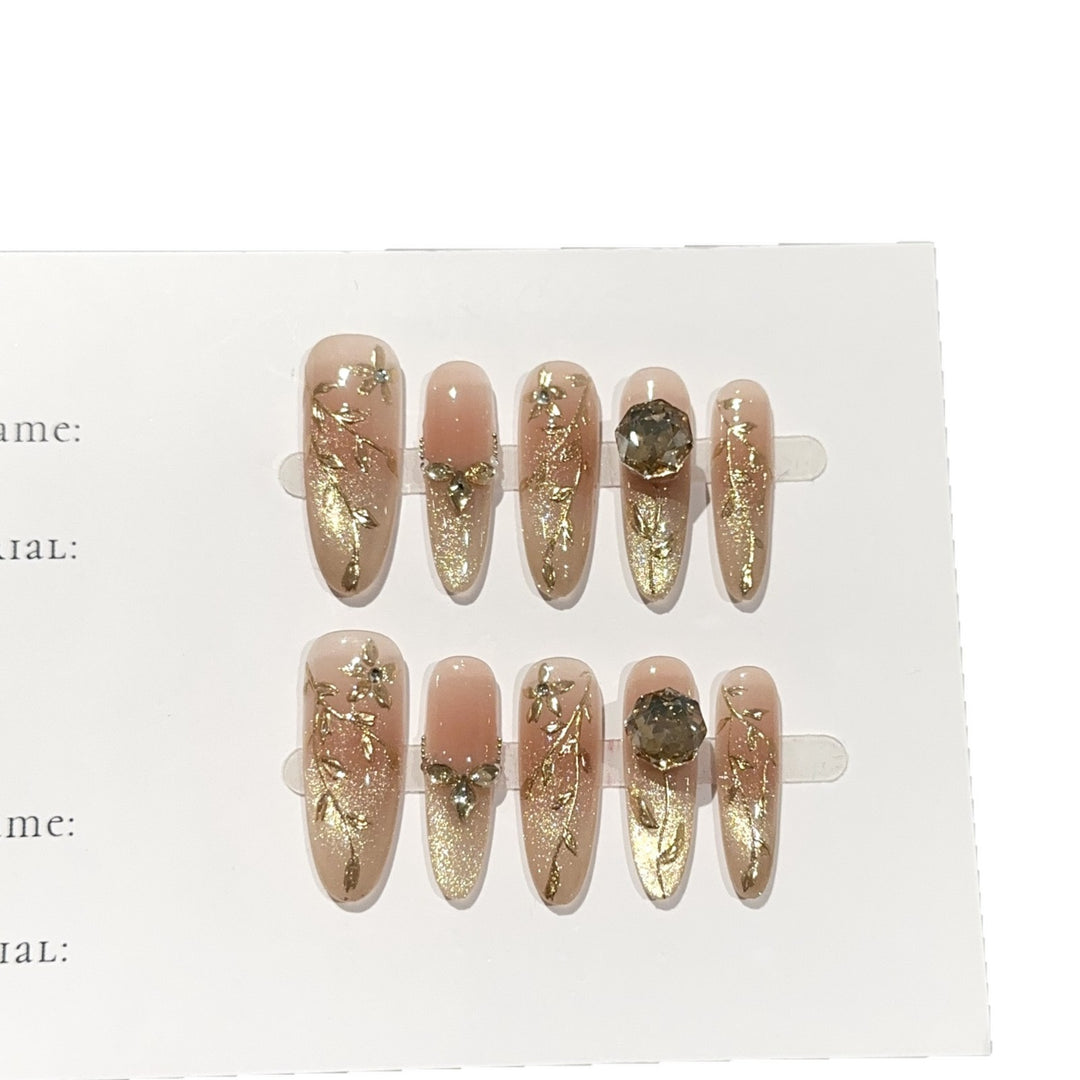 Elegant Press-On Nail Art Set with Floral Accents