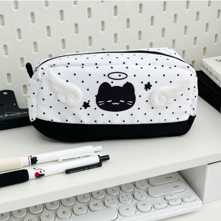 Cute Angel Cat-Themed Pencil Pouch