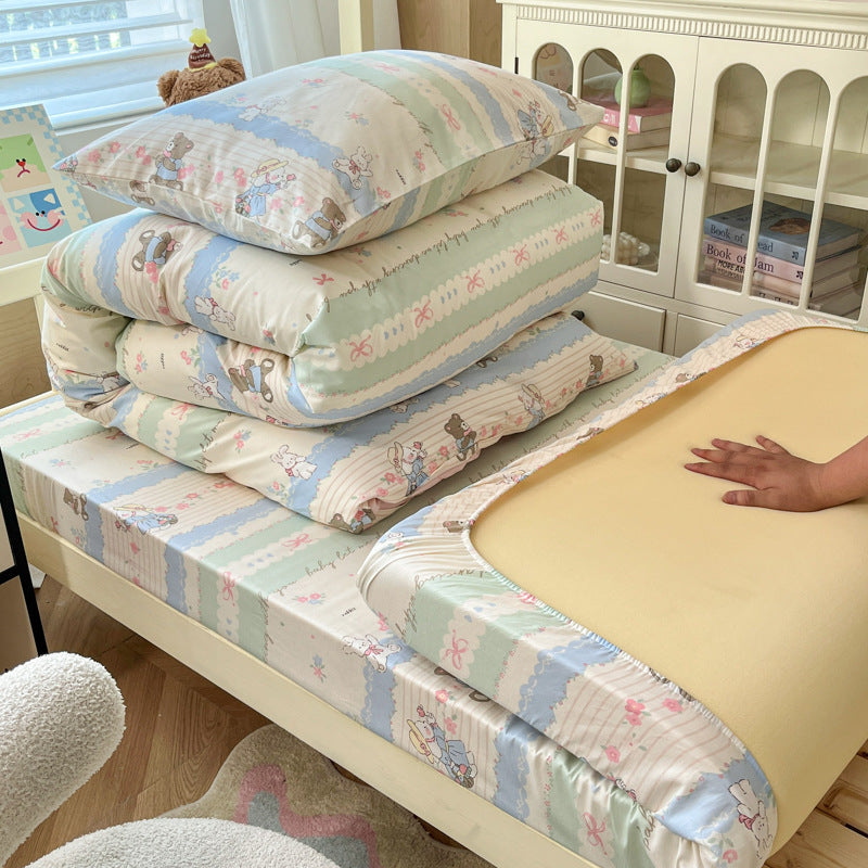 Floral Cotton Sateen Bedding Set with Quilted Duvet Pillow and Memory Foam Topper