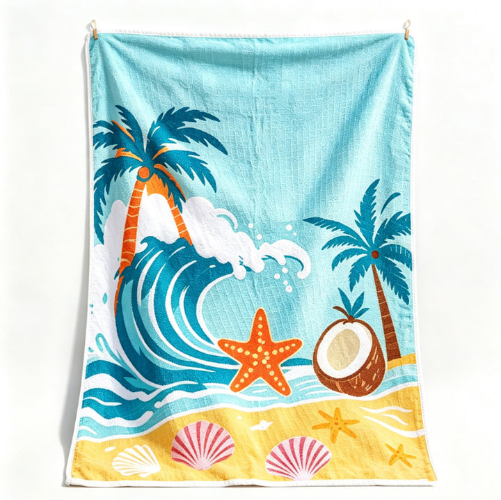 Beach blanket with tropical motif and high-quality waffle structure Stornfield
