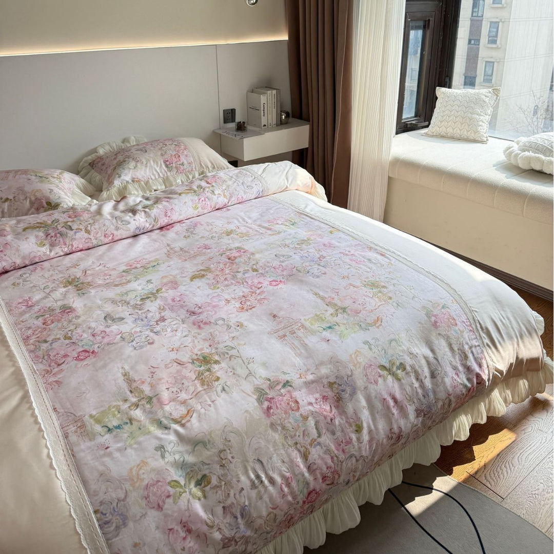 Luxury Ruffled Floral Cotton Duvet Cover Set