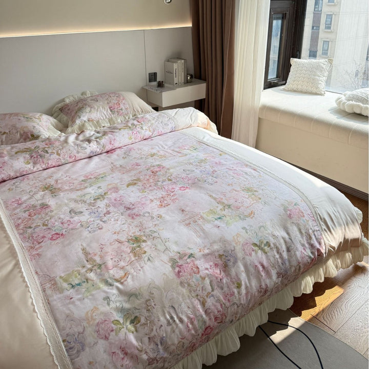 Luxury Ruffled Floral Cotton Duvet Cover Set