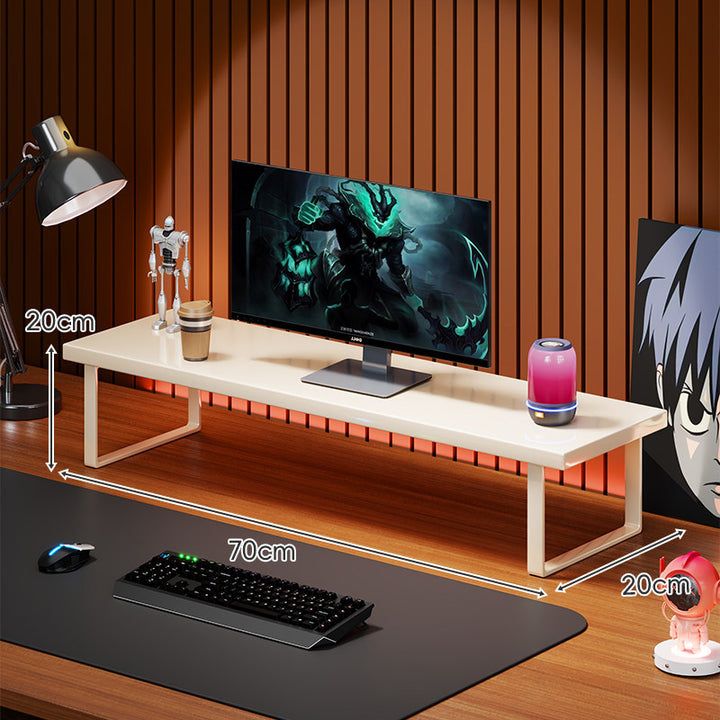 Solid Wood Monitor Riser with U-Frame Metal Legs and Hidden Under-Shelf Storage