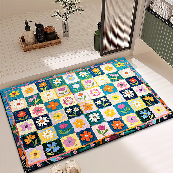 Vibrant Floral Pattern Bath Mat