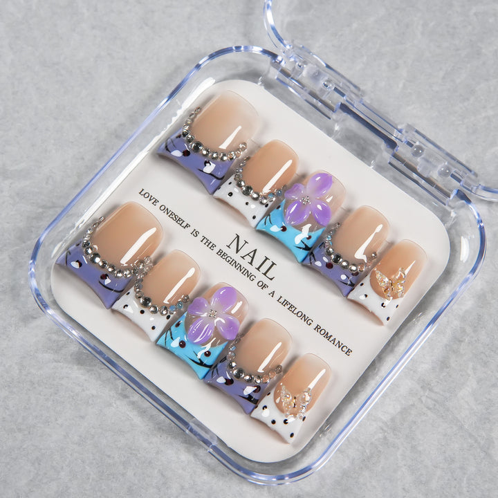 Artistic Floral French Press-On Nails