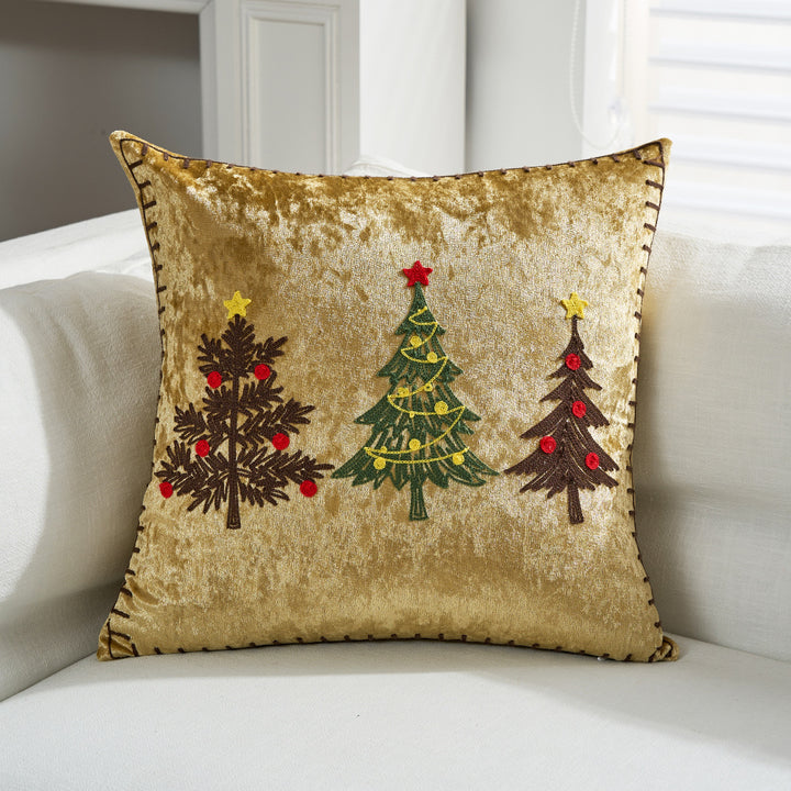 Decorative Velvet Throw Pillow with Appliqué Reindeer Motif