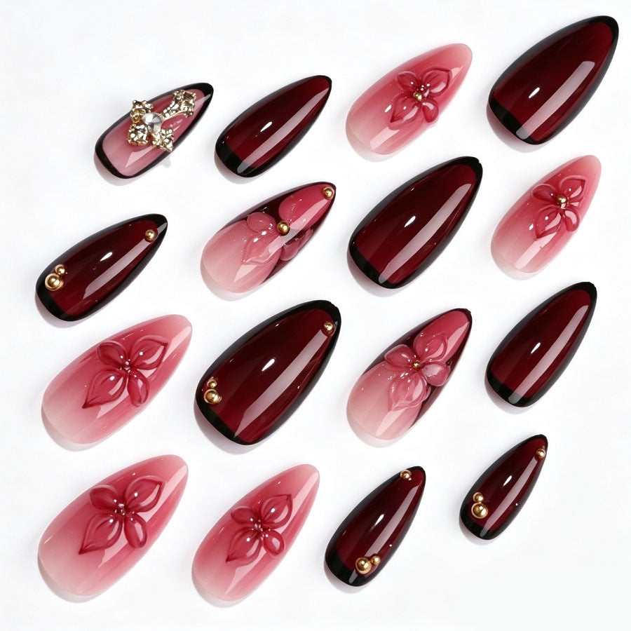 Artificial nail set with floral patterns and elegant accents Stornfield