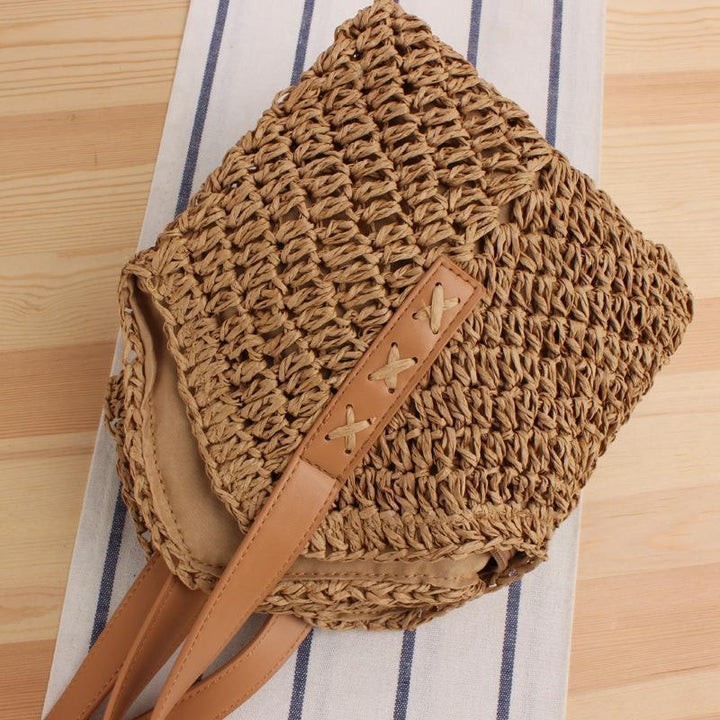 Generous straw shoulder bag with leather handles Stornfield