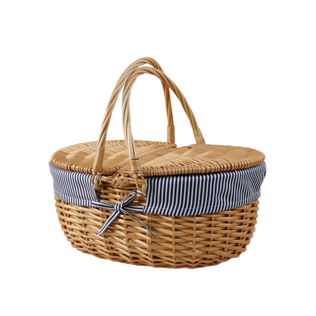 Women braided picnic basket with romantic gingham lining Stornfield