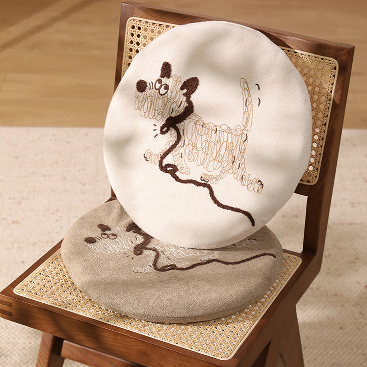 Round seat cushion with embroidered cat motif and soft microfiber cover Stornfield