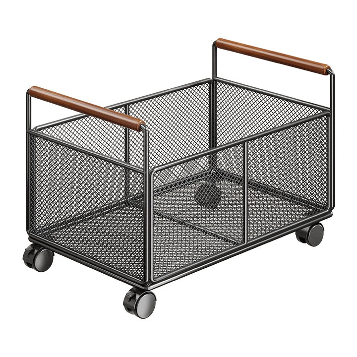Rolling Mesh Kitchen Storage Cart with Wooden Handles