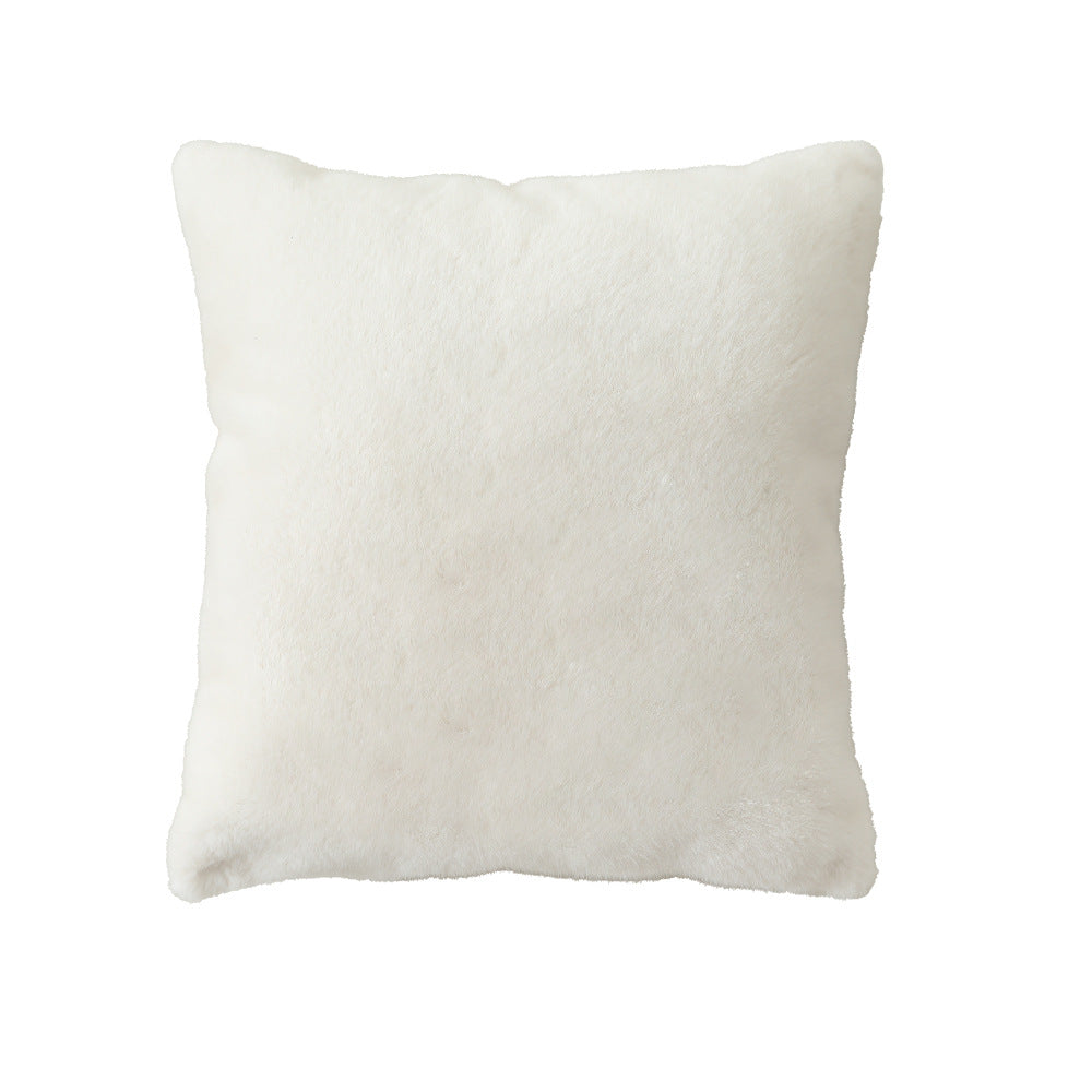 Square plush decorative cushion with microfiber faux fur surface and concealed zipper