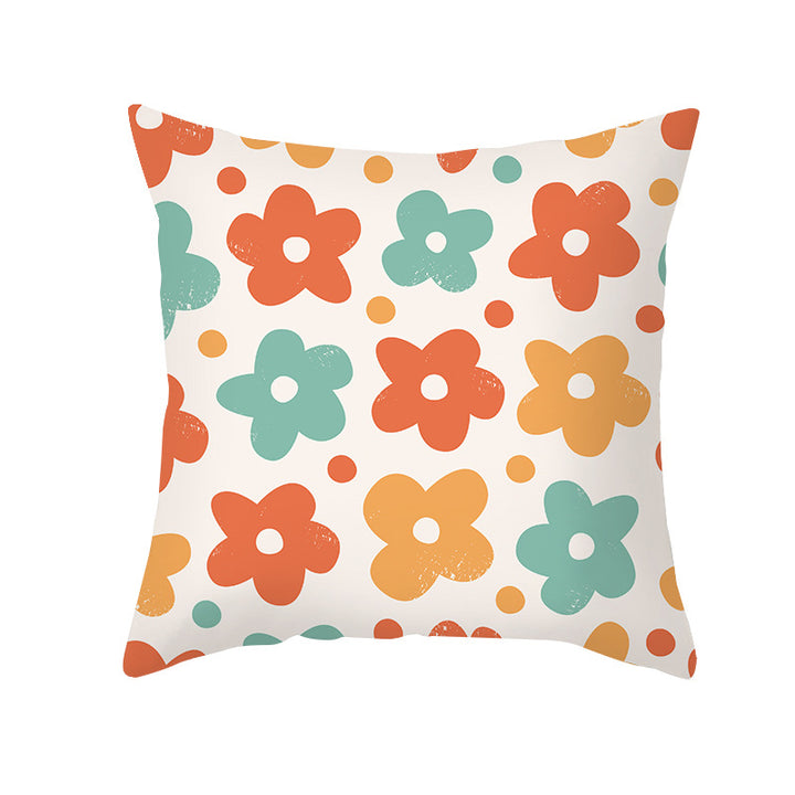 Floral Printed Cotton-Linen Throw Pillow with Removable Cover