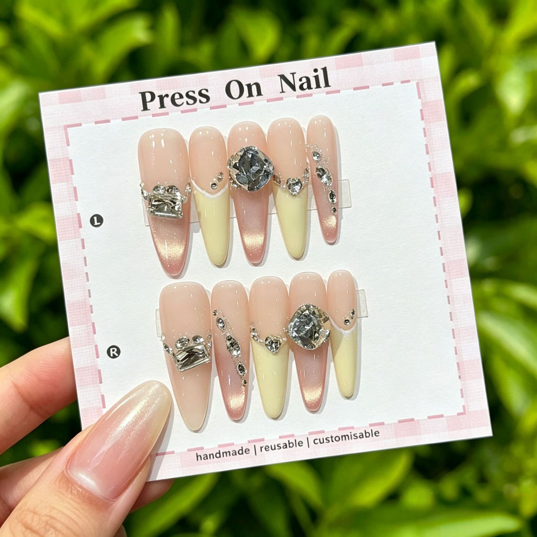Customizable Press-On Nail Art Set with Chic Gem Accents