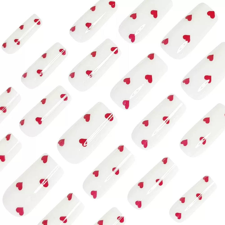Art nail set with romantic heart design and shiny finish Stornfield