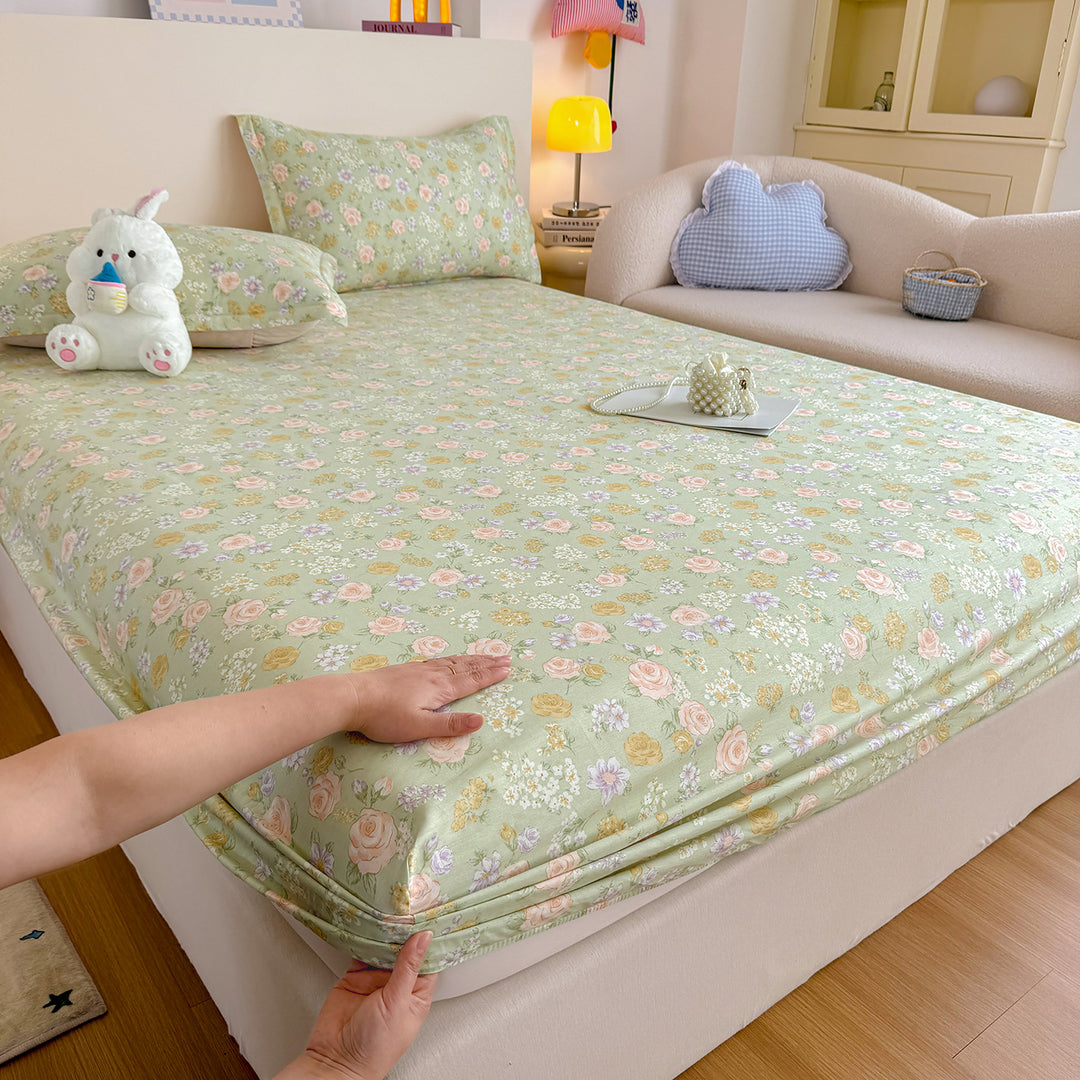 Striped Cotton Blend Fitted Sheet and Pillowcase Set