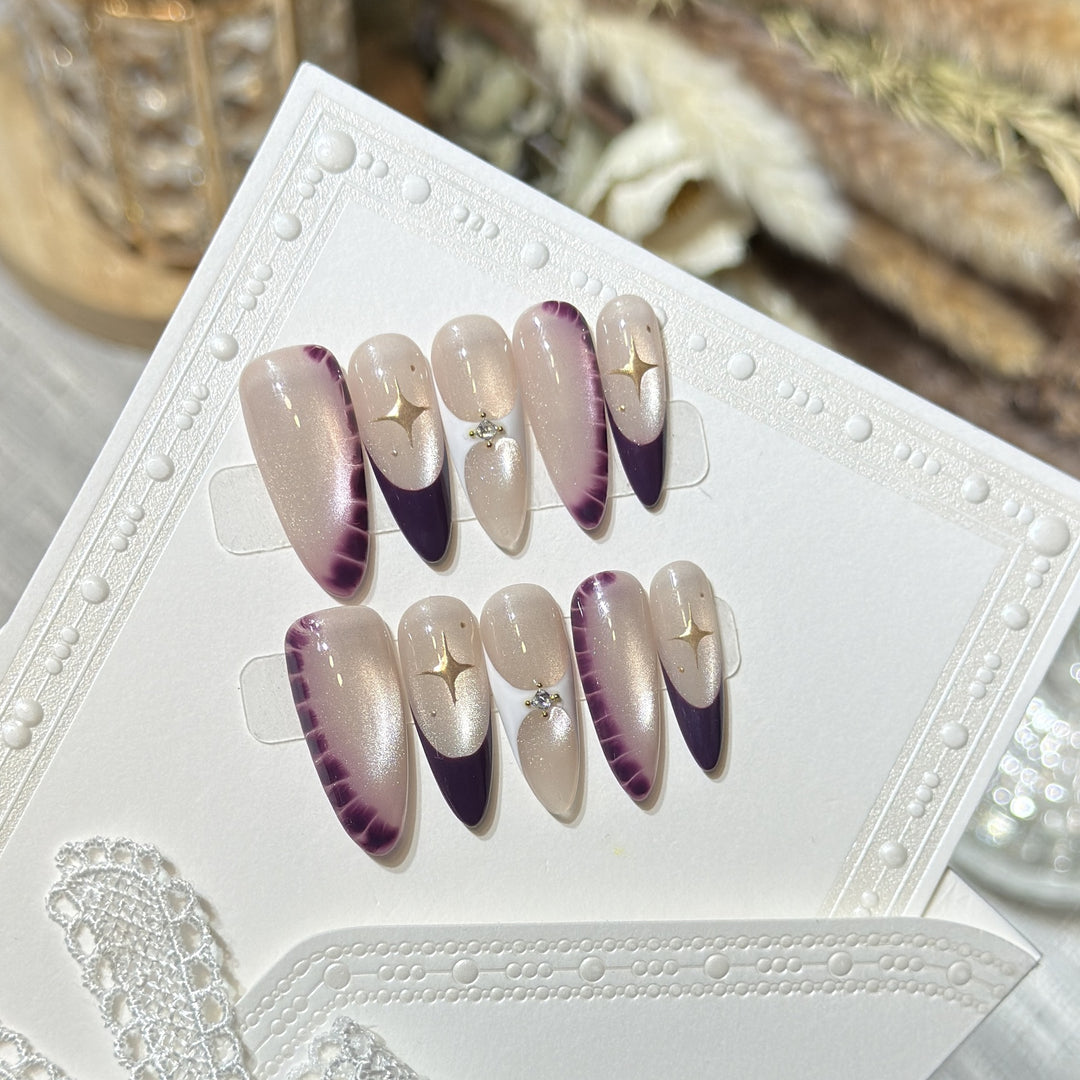 Elegant Press-On Nail Art Set with Crystal Details Stornfield