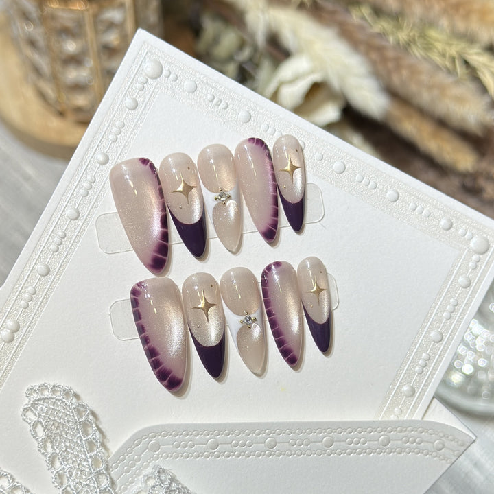 Elegant Press-On Nail Art Set with Crystal Details Stornfield