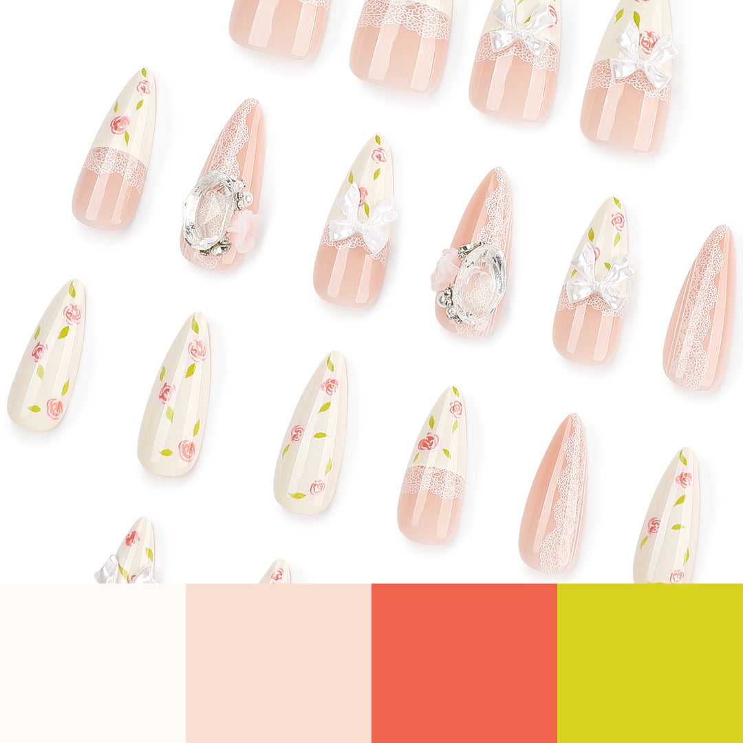 Artful stiletto nails with floral accents and glitter accents Stornfield