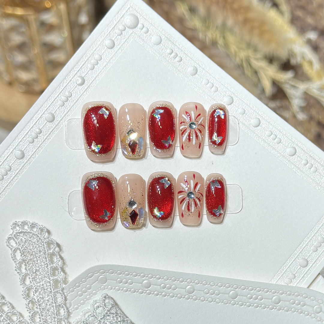 Artistic Press-On Nail Set with Glitter and Star Accents Stornfield