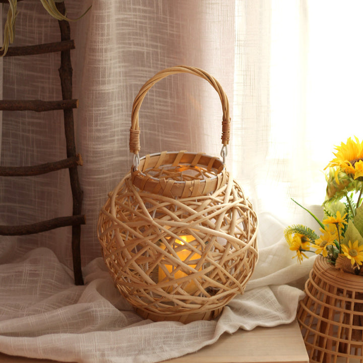 Decorative lantern made of woven natural material Stornfield
