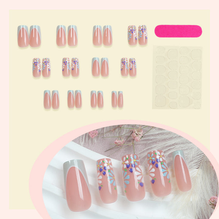Decorative Press-On Nail Set with Floral and Glossy Accents Stornfield