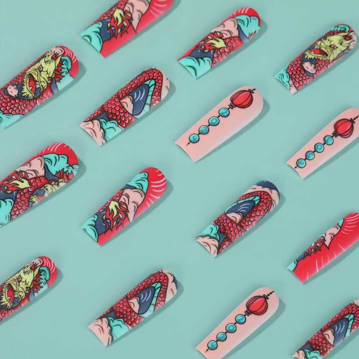 Creative artificial nails in Asian dragon design Stornfield