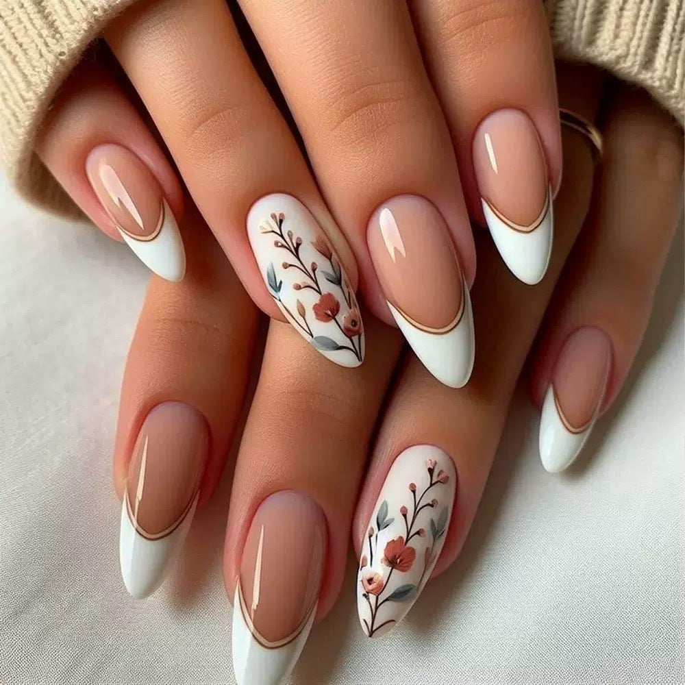 Artificial nails with floral patterns and elegant tips Stornfield