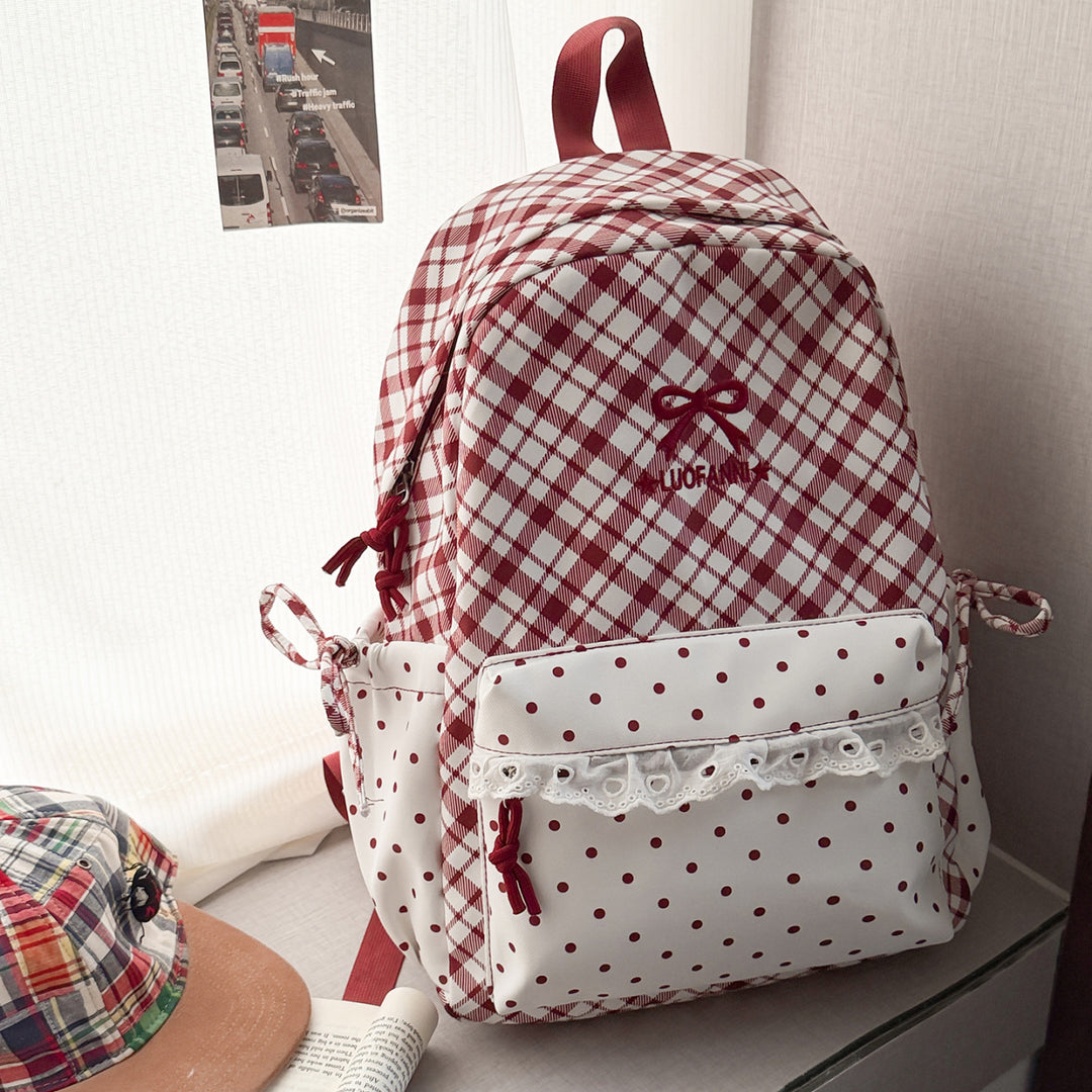 Playful Plaid and Polka Dot Backpack Stornfield