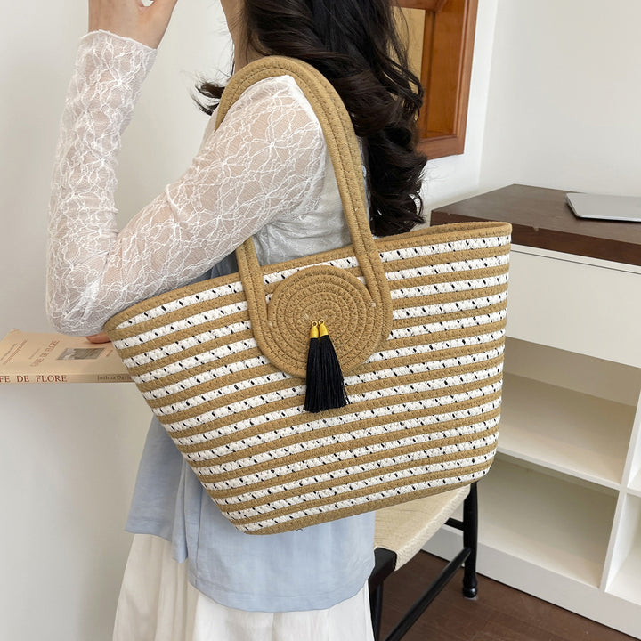 Striped Woven Beach Tote