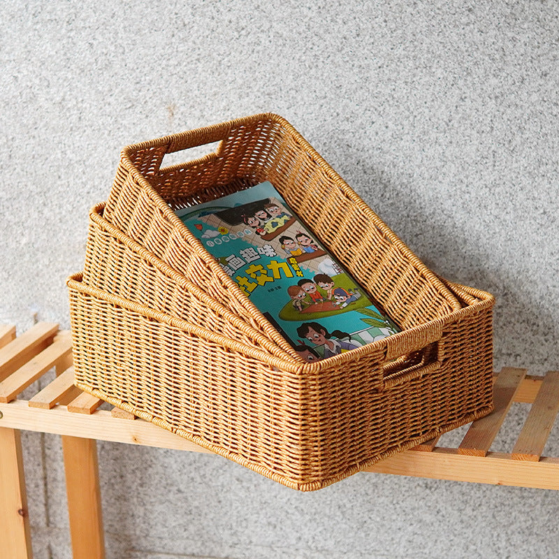 Women's Rectangular Storage Basket Made of Natural Wicker Stornfield