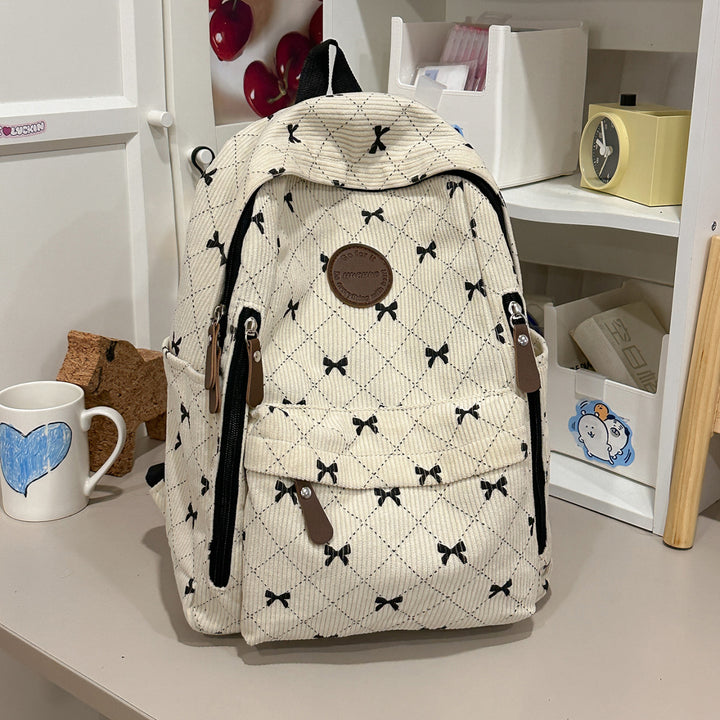 Bow-Embellished Corduroy Backpack Stornfield