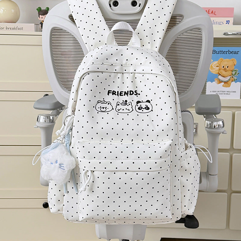 Playful Polka Dot Backpack with Cute Character Accents Stornfield