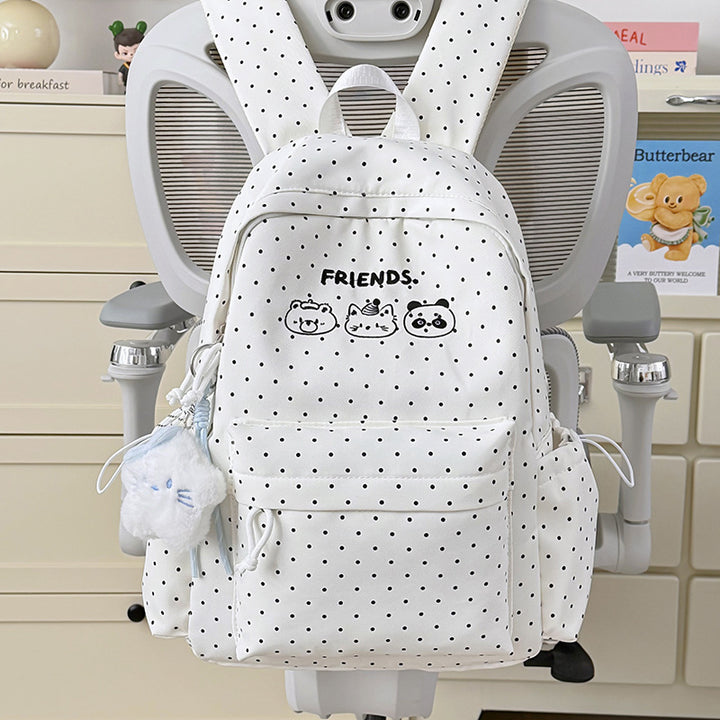 Playful Polka Dot Backpack with Cute Character Accents Stornfield