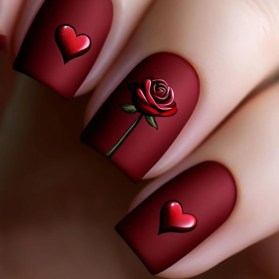 Artificial nails with romantic rose and heart design Stornfield