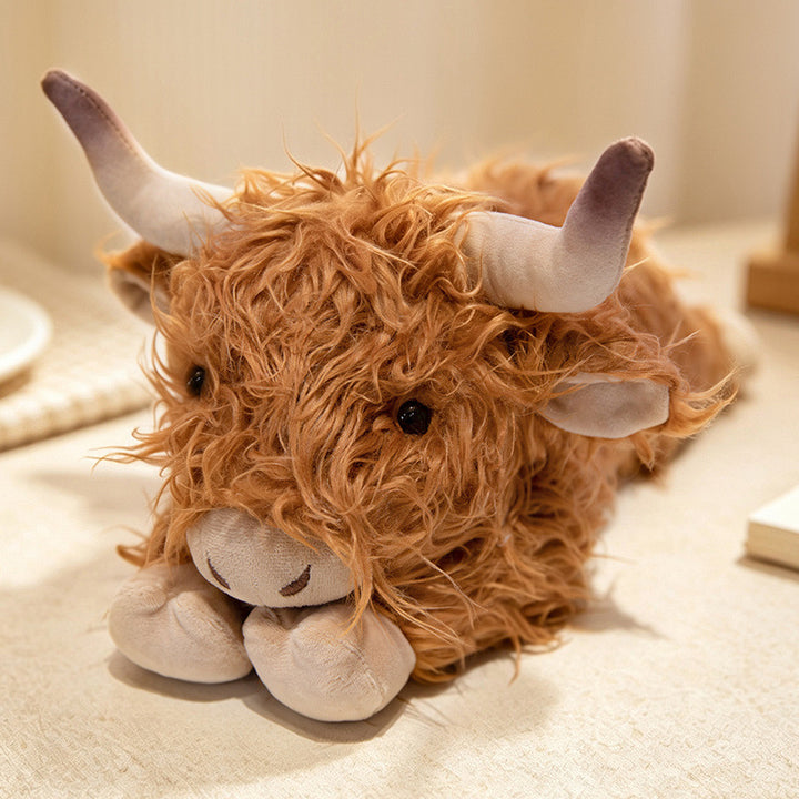 Plush Highland Calf Collectible Soft Toy with Curly Faux-Fur and Poseable Horns Stornfield