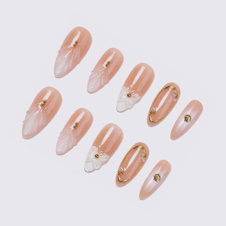 Acrylic nail set with floral and elegant embellishments Stornfield