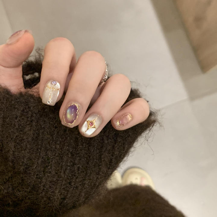 Elegant Artificial Nail Set with Glamorous Rhinestone and Glitter Details Stornfield