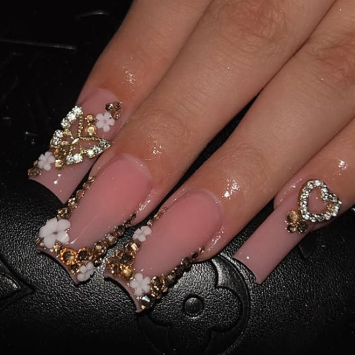 Acrylic nail set with glamorous 3D decorations and elegant design Stornfield
