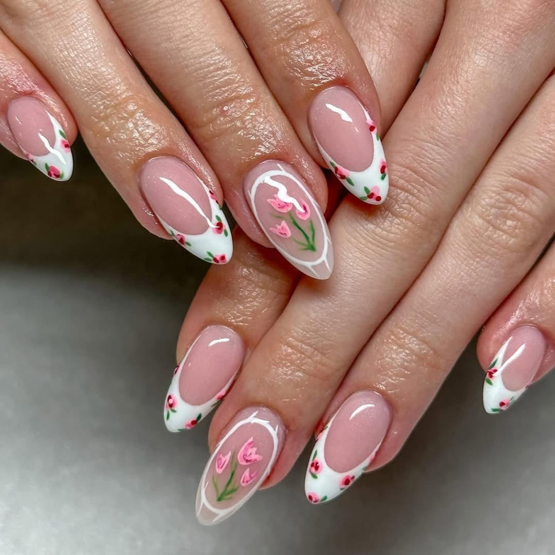 Artful Nail Extensions with Floral Design Stornfield